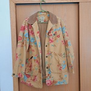 LL Bean Chore Jacket Tan Brown Floral Size Medium Excellent Condition!